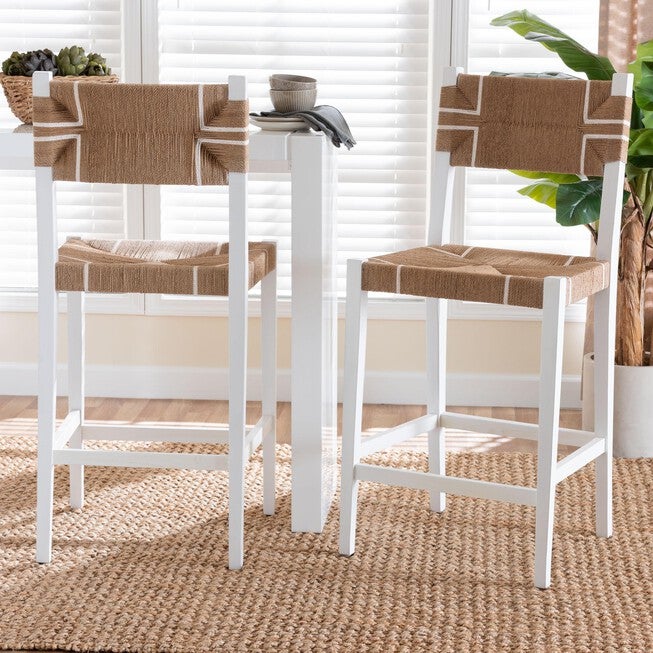 Talli Bohemian Paper Loom and White Mahogany Wood 2-Piece Bar Stool Set, BROWN, hi-res image number 0