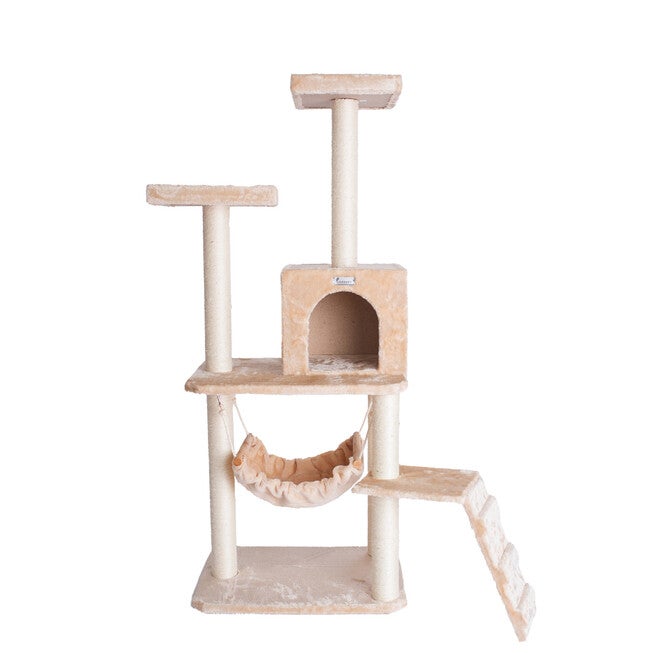 Gleepet 57 inches Real Wood Cat Tree With Perches, Running Ramp, Condo And Hammock, , alternate image number 4