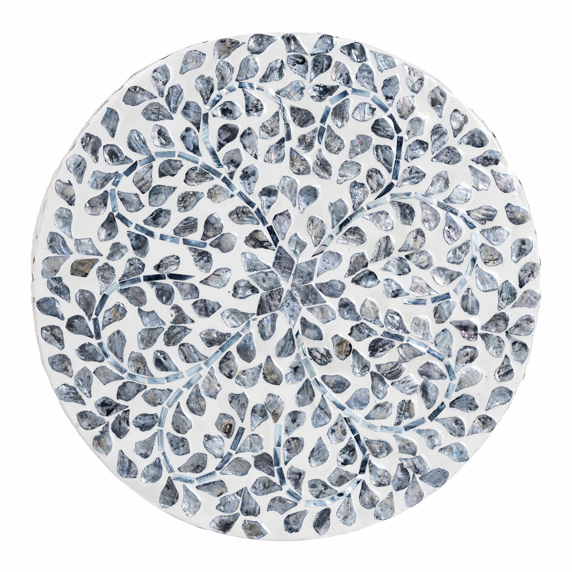 Marilla Coastal Black and White Mother of Pearl Capiz Shell Ottoman Footstool, BLACK, alternate image number 3