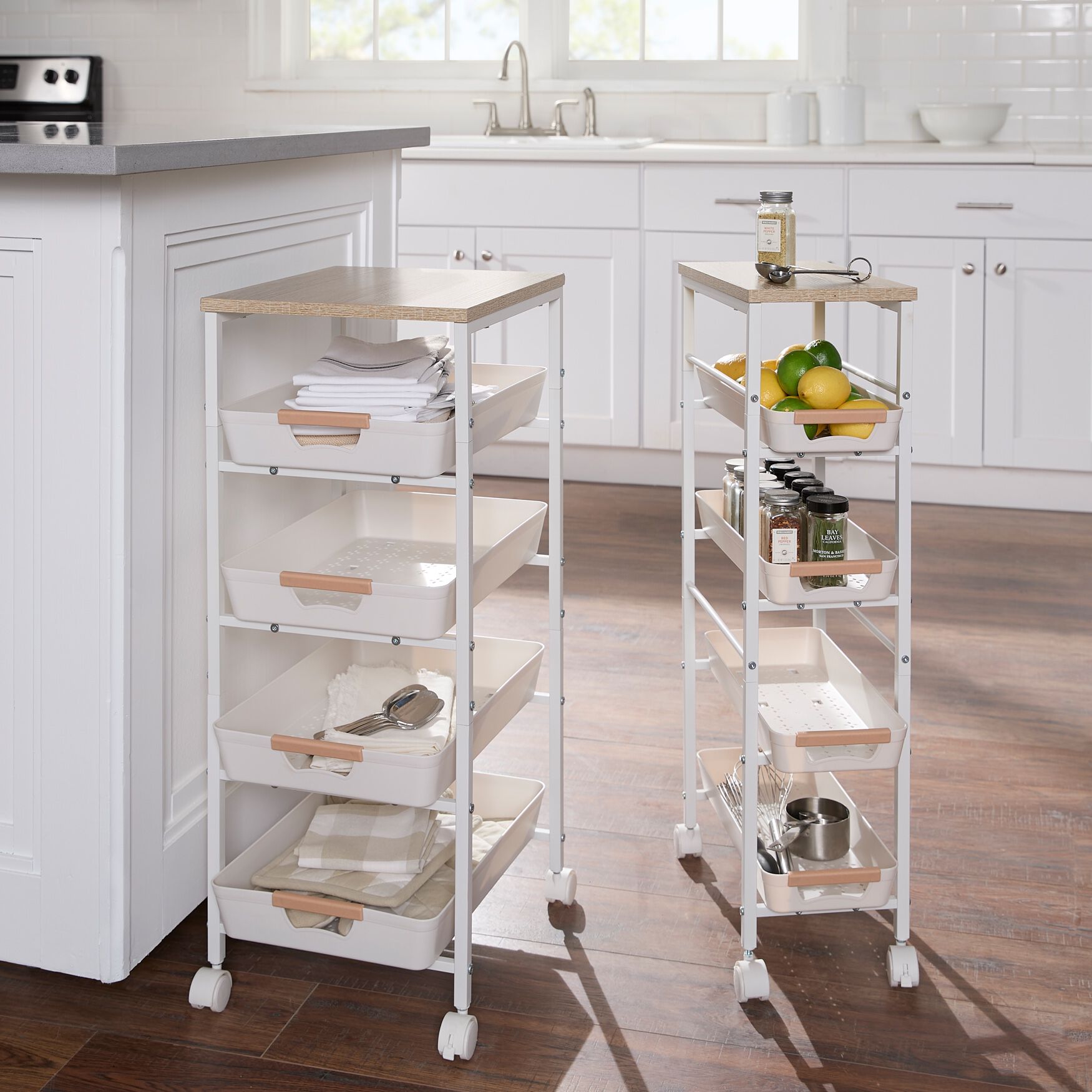4-Tier Slim Kitchen Cart with Drawers, WHITE, hi-res image number 0