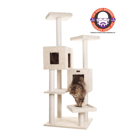 Multi-Level Real Wood Cat Tree With Two Condos Perches, BEIGE, hi-res image number null