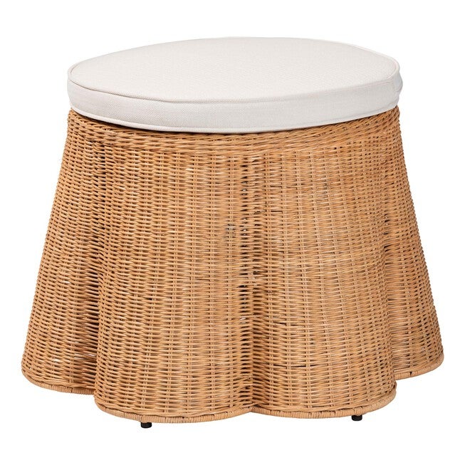 Palm Scallop Natural Rattan Ottoman, 26 inches Round, LIGHT HONEY, alternate image number null