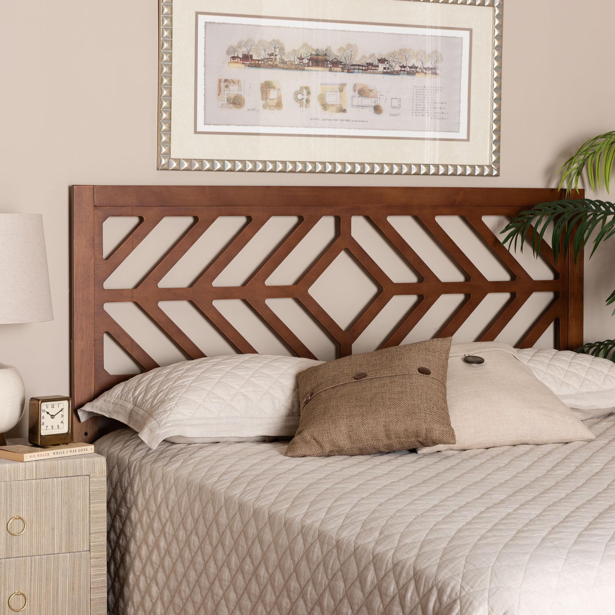 Olsen Wood Headboard with Geometric Cutout Design, Full, BROWN, alternate image number 4
