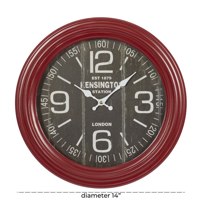 Round Red Wood Kensington Station Wall Clock, , alternate image number 5