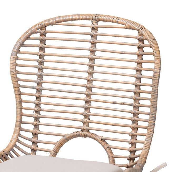Brenna Modern Bohemian Greywashed Rattan And Black Metal Dining Chair, , alternate image number 3