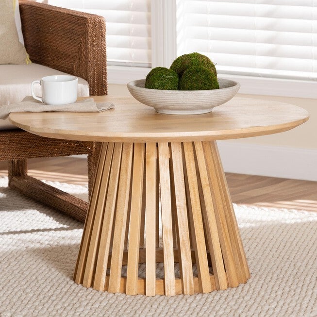 Caribic Modern Slatted Acacia Wood Coffee Table, NATURAL BROWN, alternate image number null