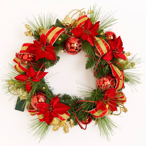 24" Pre-Lit Red Ribbon Wreath, MULTI, hi-res image number null