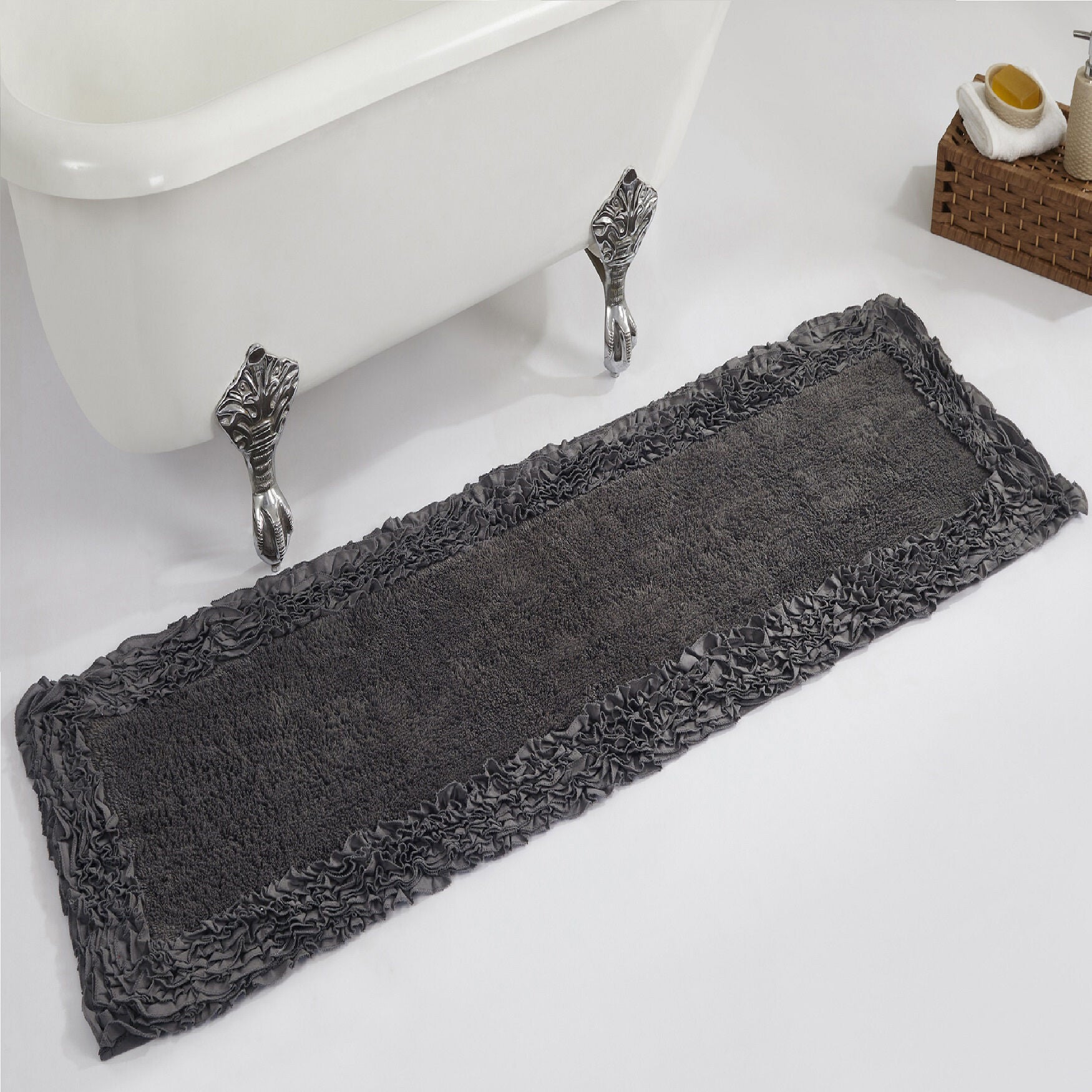 Shaggy Border Bath Rug Mat, 20 inches X 60 inches, GRAY, hi-res image number 0