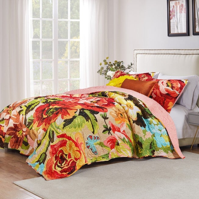 Senna Boho Floral Quilt And Pillow Sham Set, HARVEST, hi-res image number 0