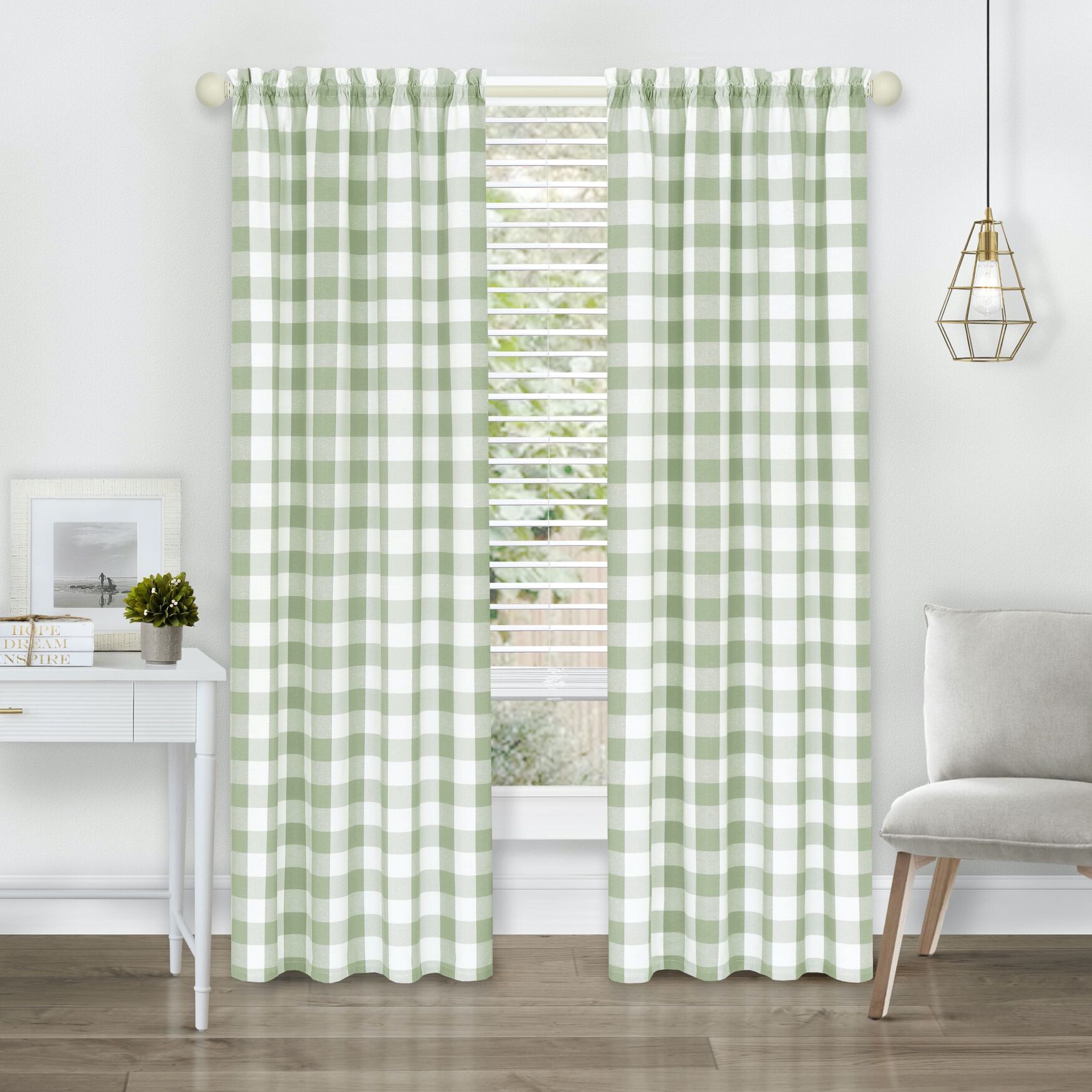 Hunter Rod Pocket Window Curtain Panel, APPLE GREEN, hi-res image number 0