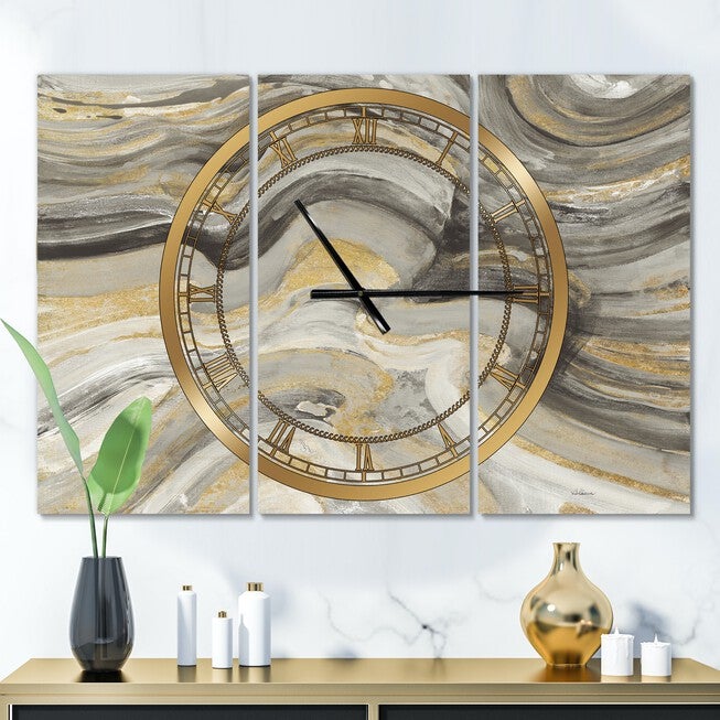 Glam Gold Canion Modern Multipanel Wall Clock, BEIGE, hi-res image number 0