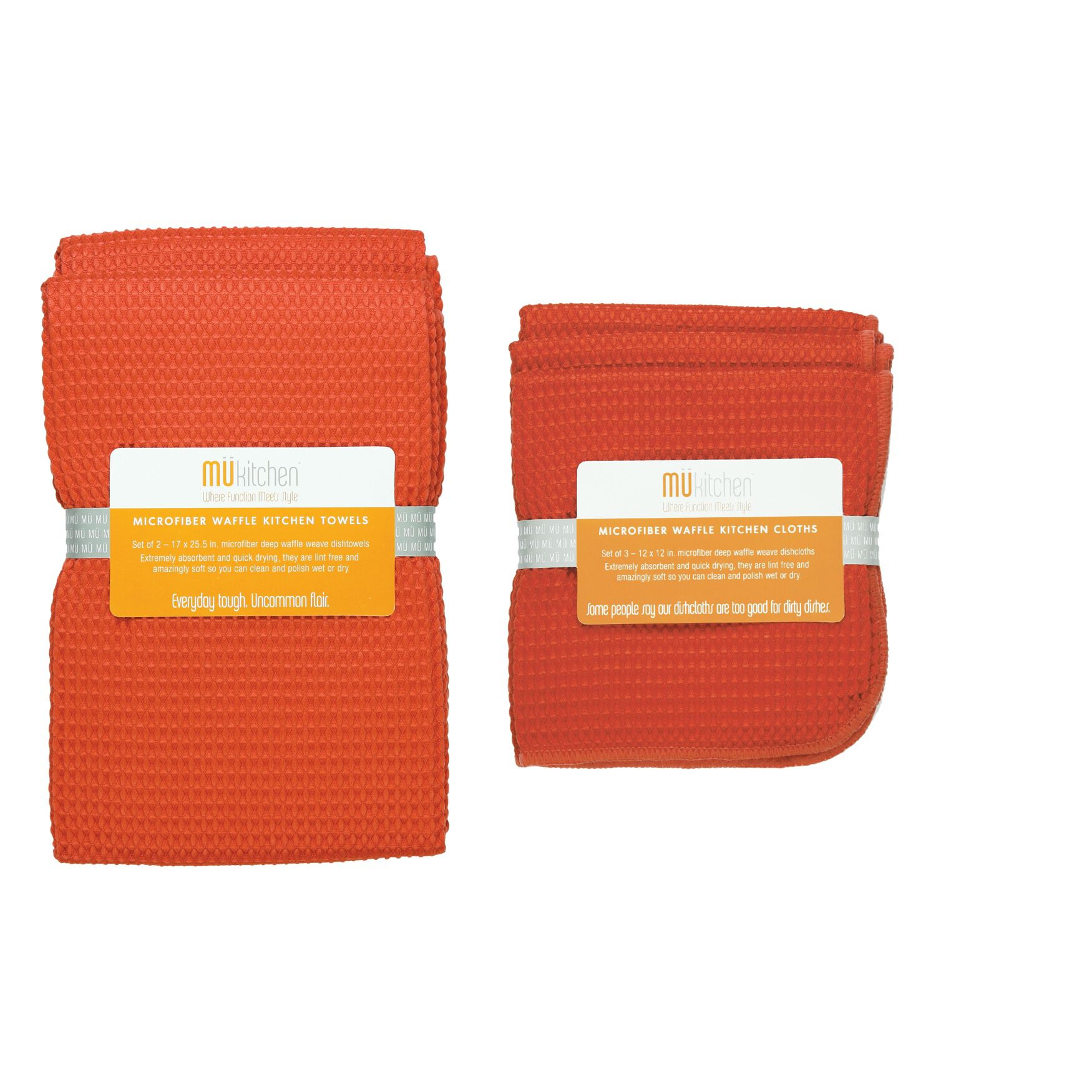 Microfiber Waffle Cloth & Towel 5pc Set, CORAL, hi-res image number 0