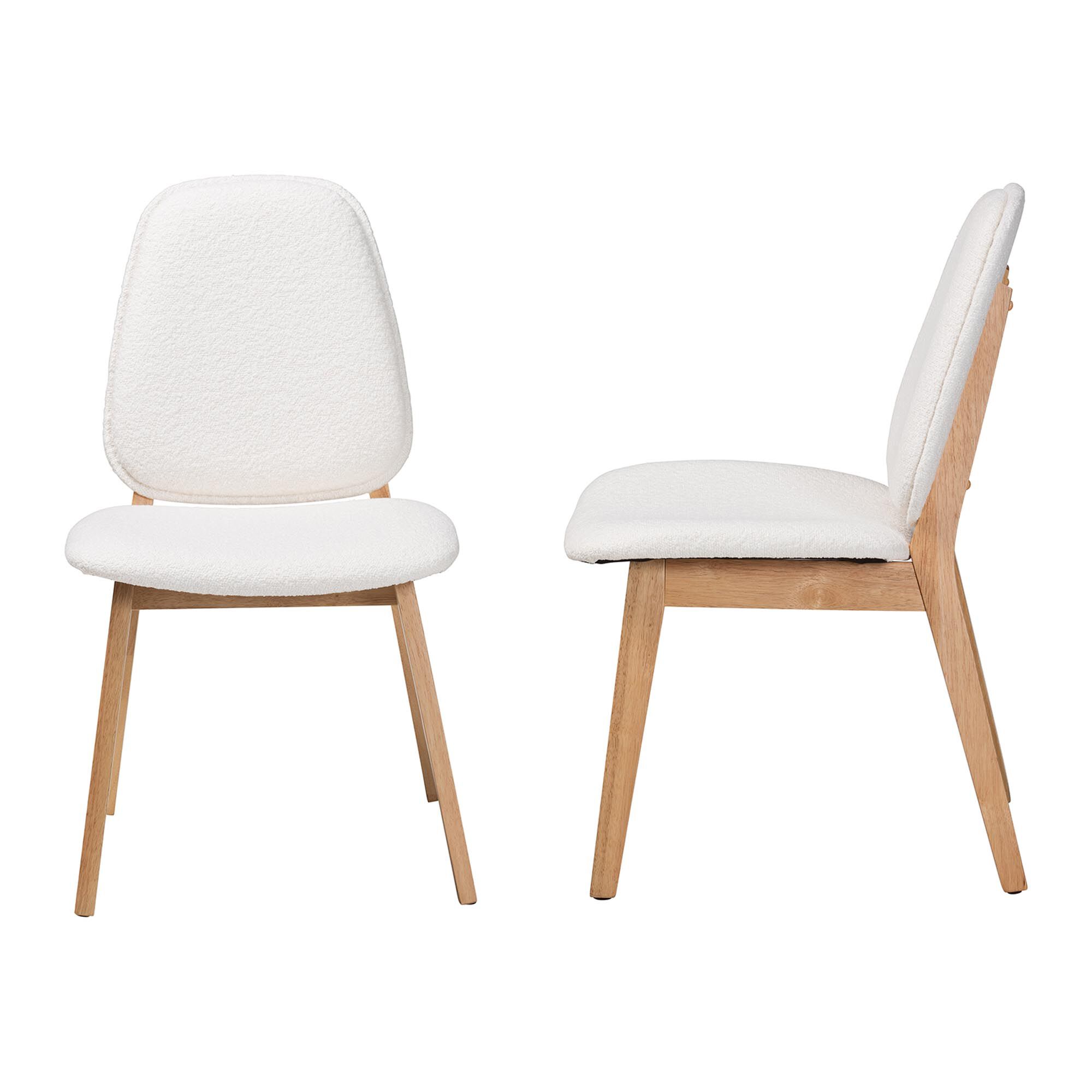 Hudson Boucle Upholstered Dining Chair Set of 2- Mid-Century Modern Side Chair with Solid Wood Frame and Rounded Backrest, WHITE, alternate image number 3