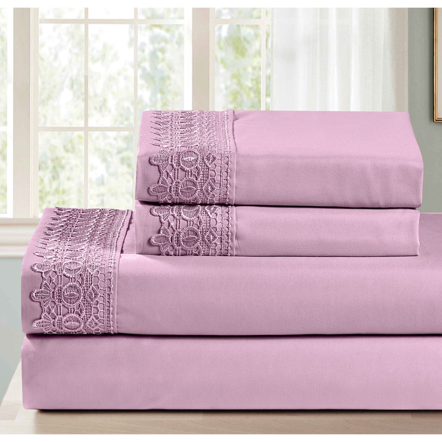 4pc Lace Trim Sheet Set King Size