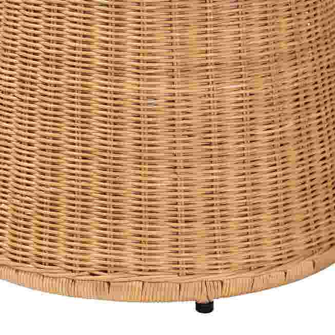 close-up of the base and leg of the rattan end table