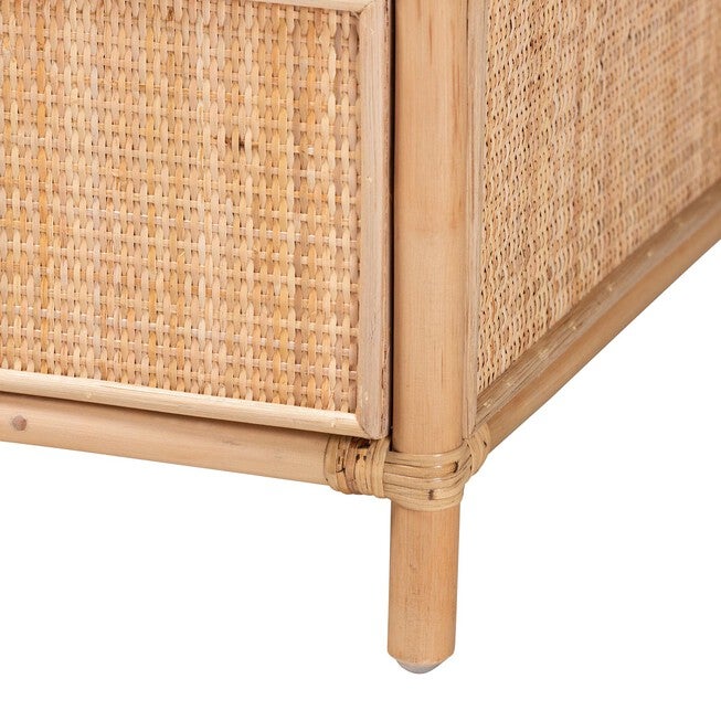 Lalo Modern Bohemian Natural Brown Rattan 1-Drawer Nightstand, , alternate image number null