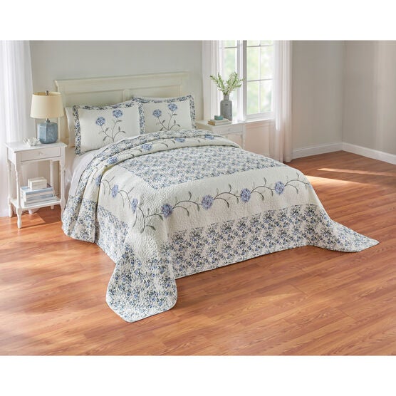 Margaret Embroidered Bedspread, BLUE, hi-res image number null