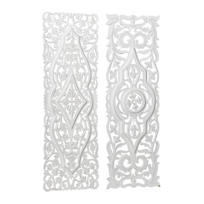 Set Of 2 White Mango Wood Farmhouse Abstract Wall Décor, , alternate image number 3
