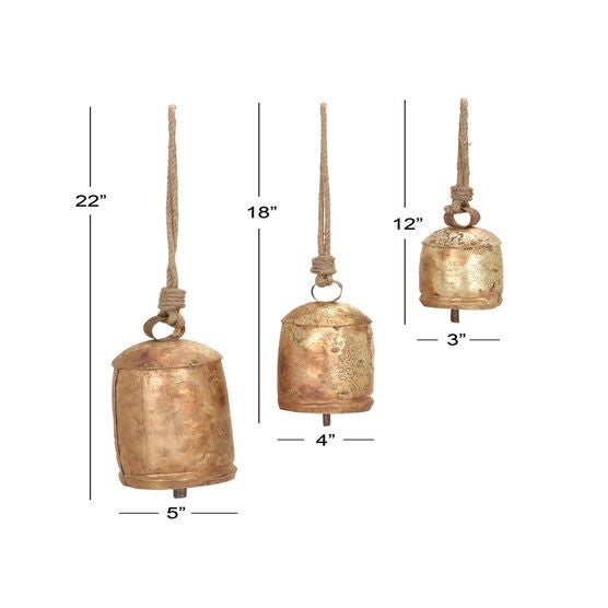 Set Of 3 Gold Metal Rustic Windchime, , alternate image number null