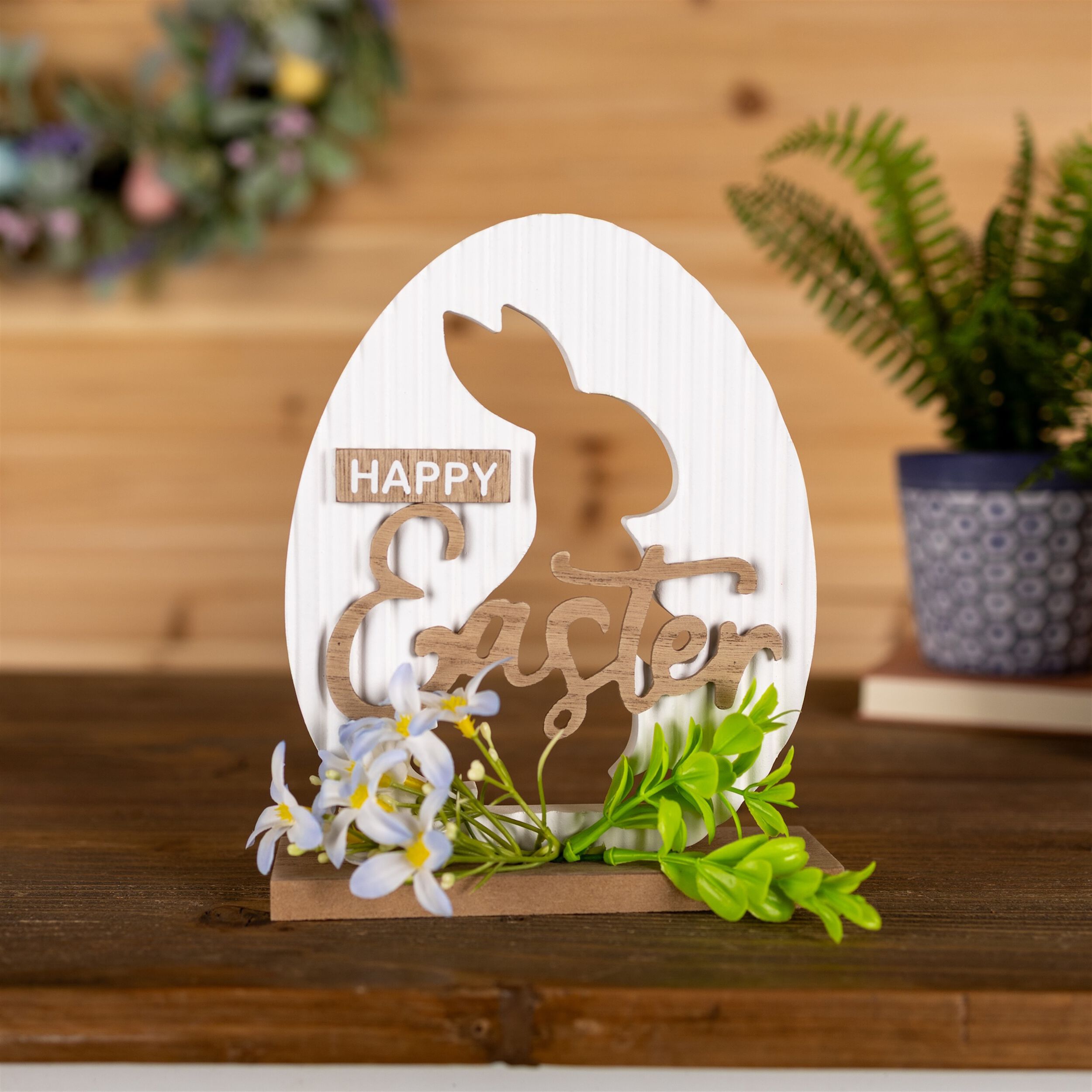 Happy Easter Rabbit Tabletop Sign, WHITE, alternate image number 1