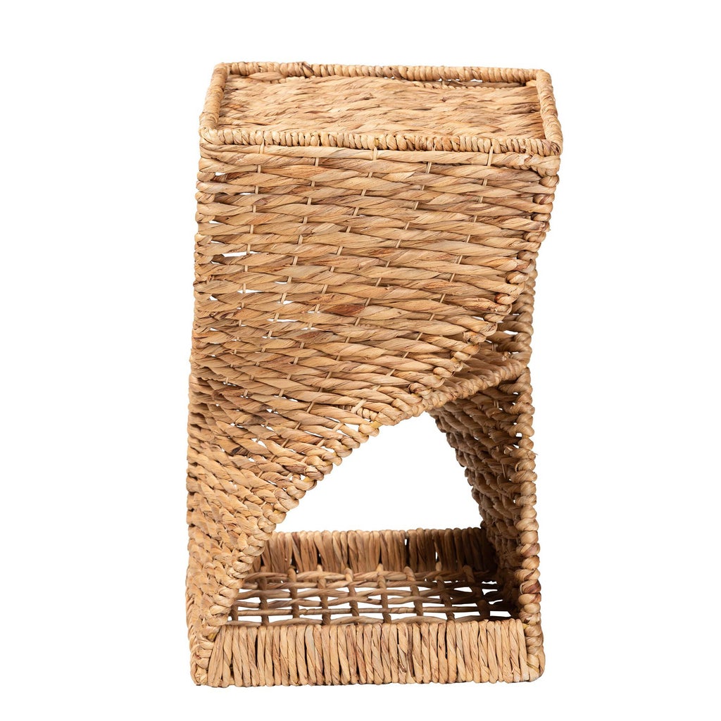 Back/side view of woven seagrass end table