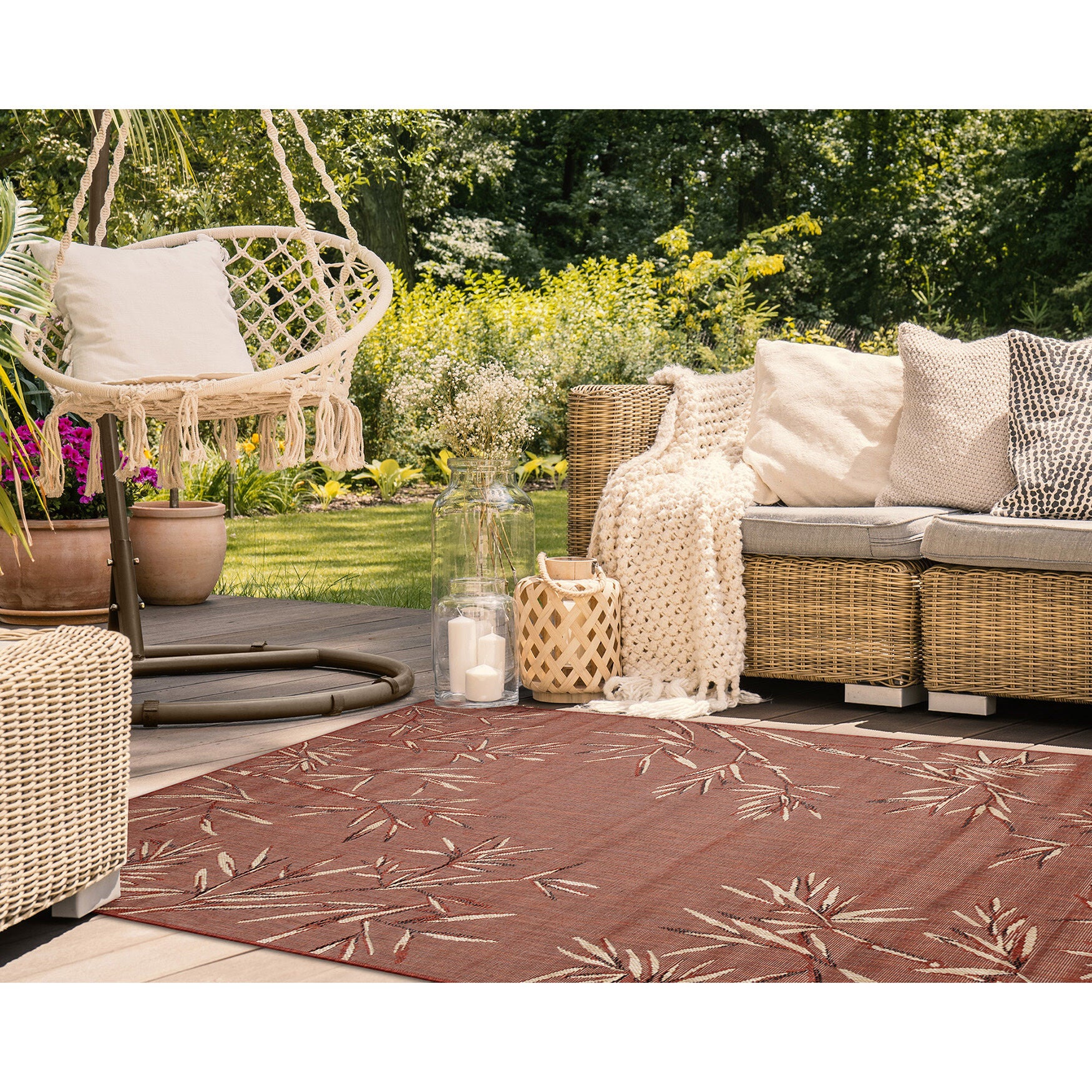 Carmel Bamboo Border Indoor/Outdoor Area Rug Chili, , alternate image number 4