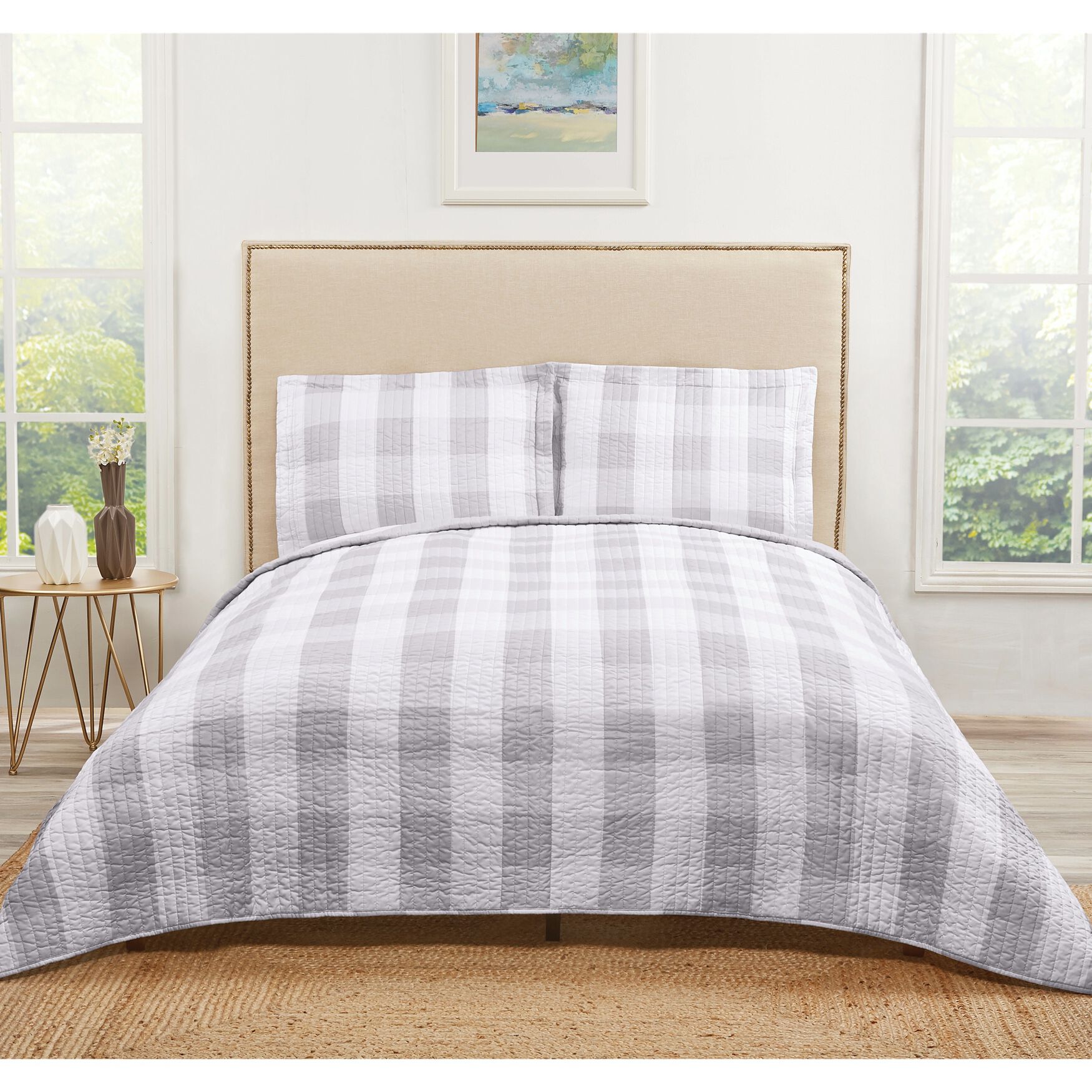 Everyday Buffalo Plaid Quilt Set, GREY WHITE, hi-res image number 0
