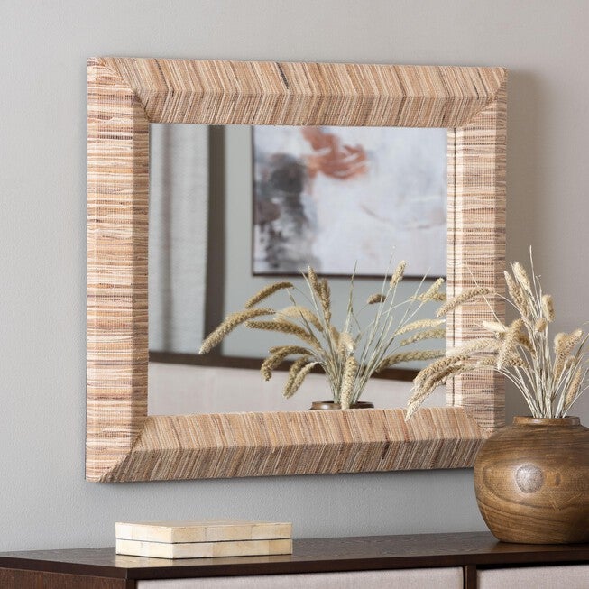 Adino Bohemian Woven Natural Grasscloth Square Accent Mirror, NATURAL, hi-res image number 0