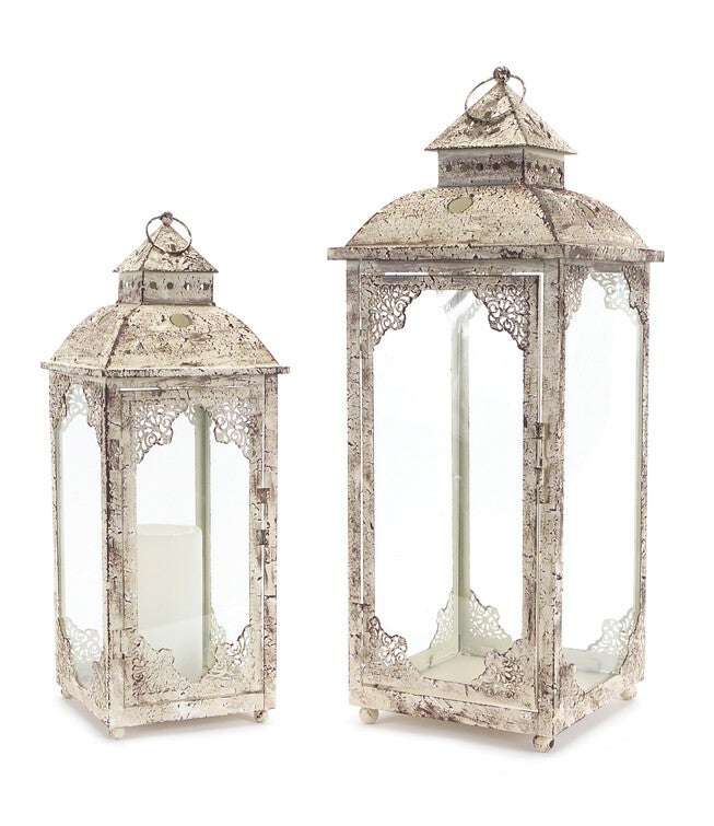Lantern (Set of 2) 17.5 inches-22 inchesH Iron/Glass, BEIGE/BROWN, hi-res image number null