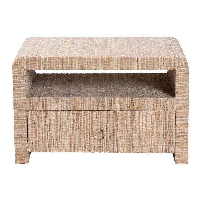 Hannah Bohemian Woven Grasscloth 1-Drawer Nightstand, NATURAL, alternate image number null