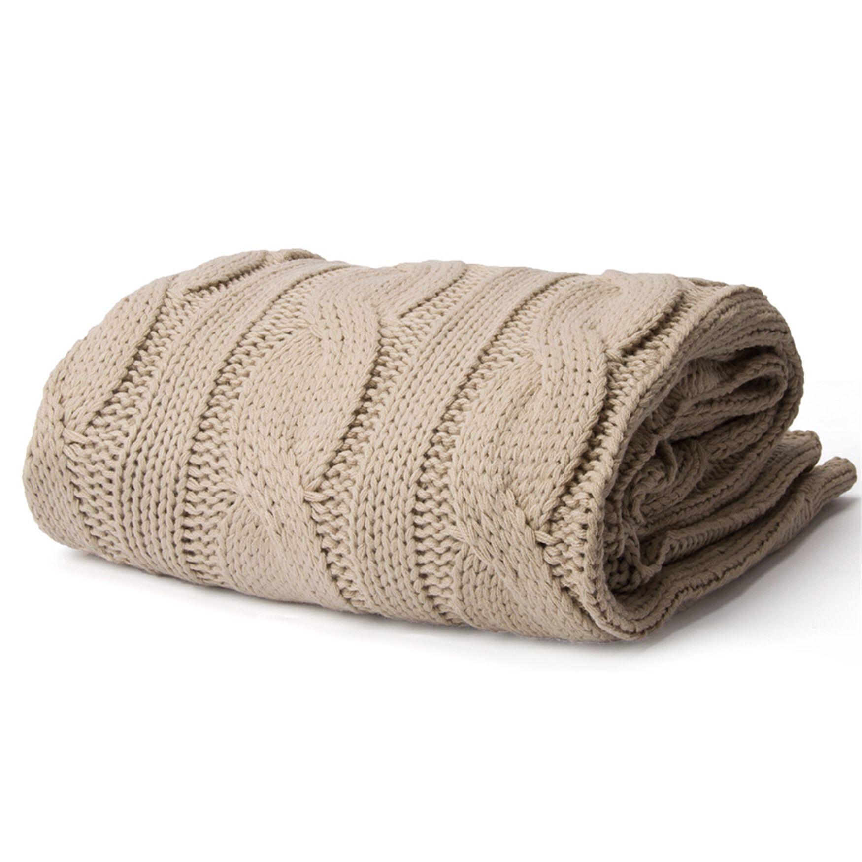 Battilo Home Cable Knit Throw Blanket, Acrylic Soft Cozy Snuggle Blanket, All Seasons Suitable for Adults and Kids, 50 inches x 60 inches, KHAKI, hi-res image number 0