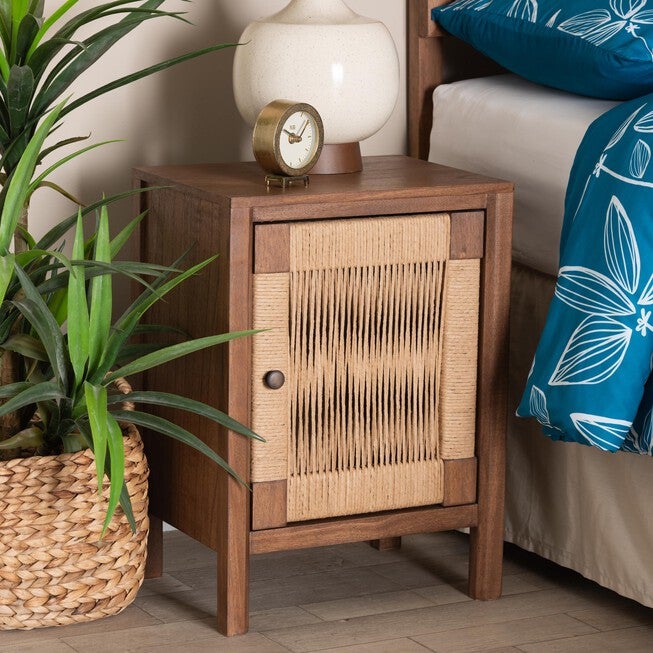 Holitz Modern Bohemian Walnut Brown Finished Bayur Wood Nightstand, BROWN, hi-res image number 0