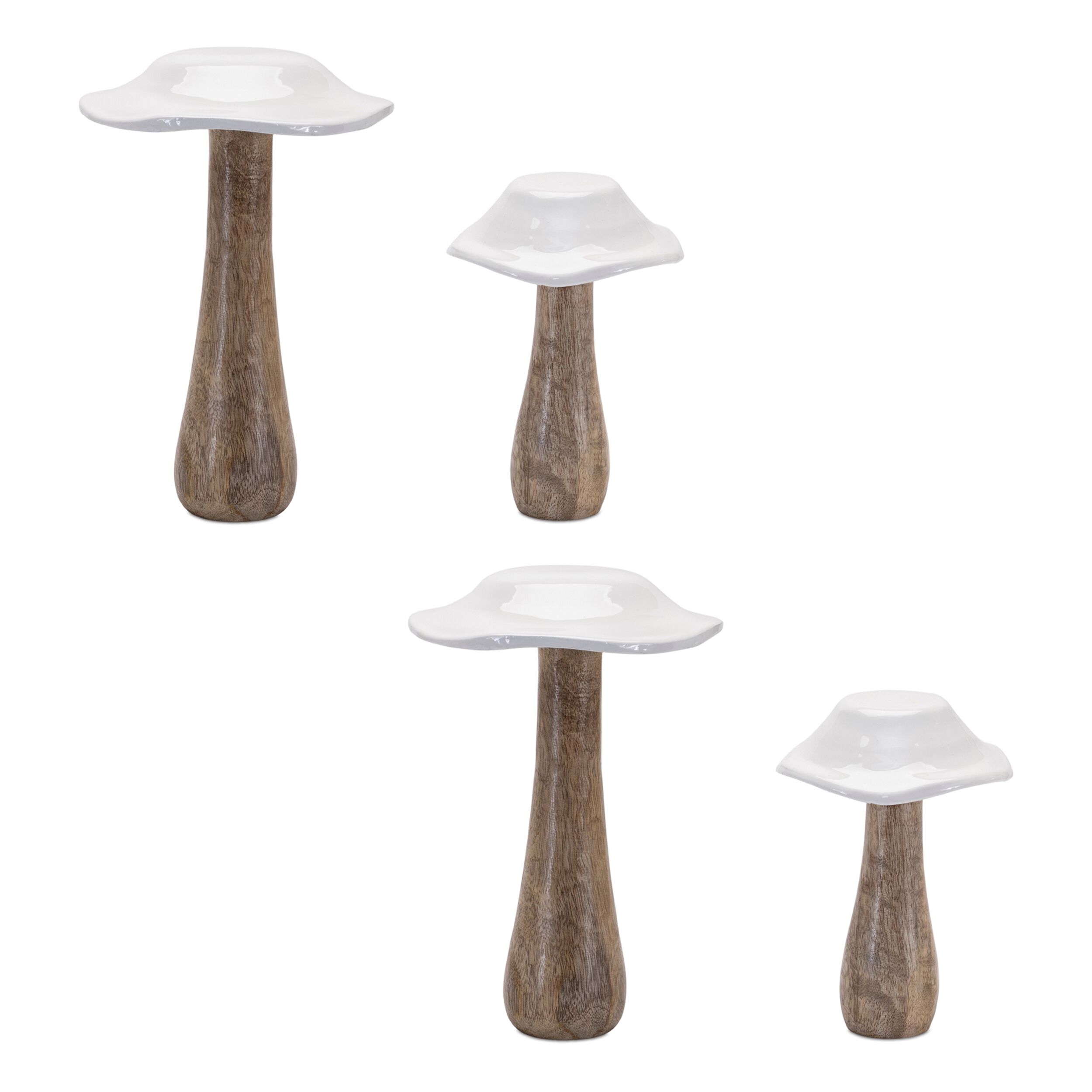 Wood Mushroom Decor (Set of 4), WHITE BROWN, alternate image number 3