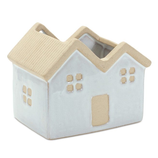 House Planter (Set of 3) 5.5 inchesL x 4.75 inchesH, 4.5 inchesL x 5.5 inchesH, 3.5 inchesL x 6.25 inchesH Porcelain, WHITE/BROWN, alternate image number null