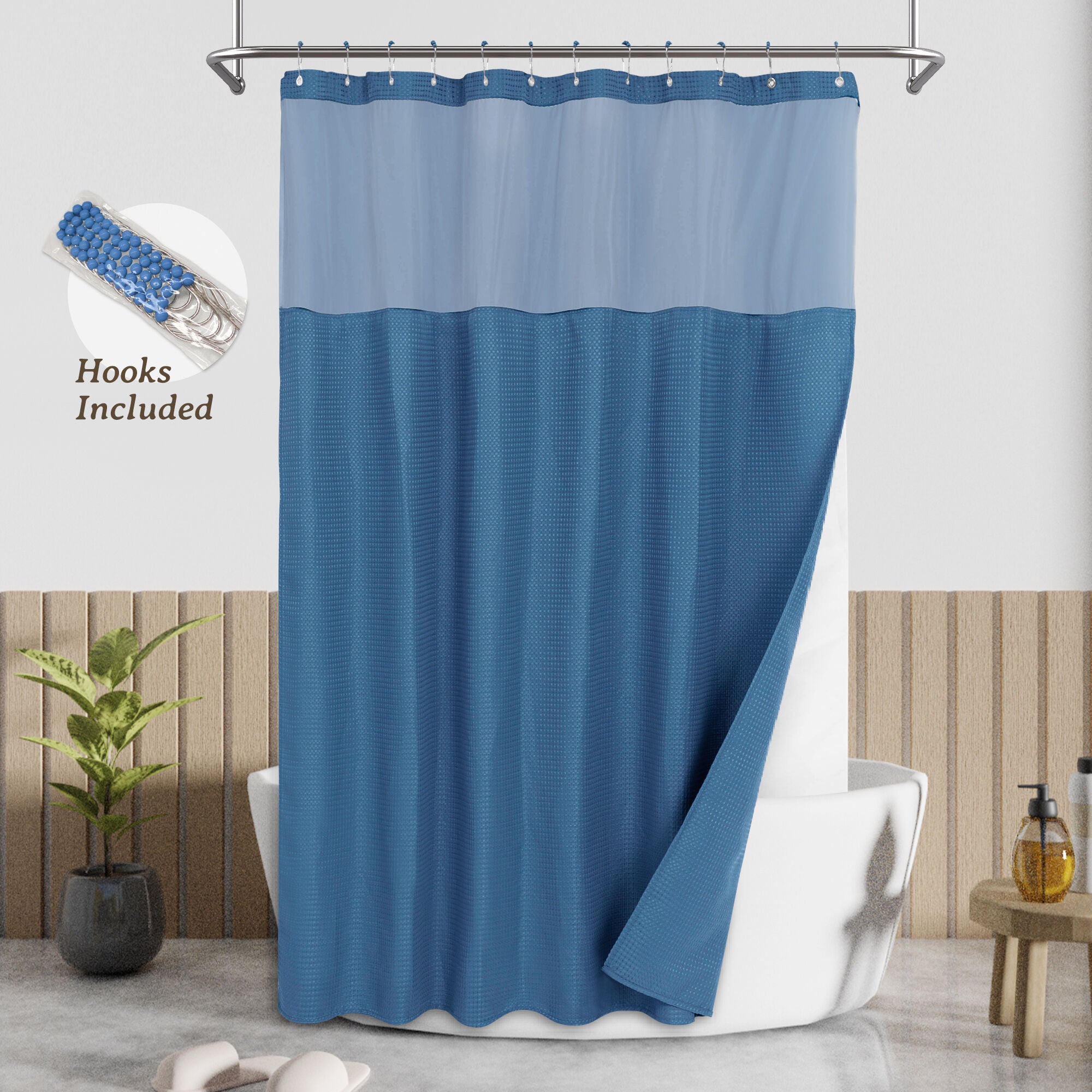 Dobby Waffle Shower Curtain with Snap-in Liner, Hooks included, MOONLIGHT BLUE, hi-res image number 0