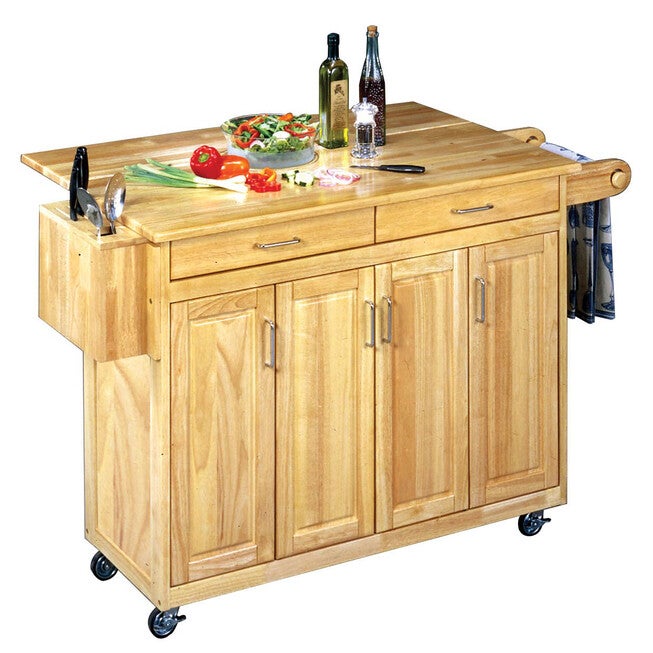 Wood Top Kitchen Cart with Breakfast Bar, WOOD, hi-res image number 0