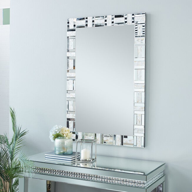Silver Glam Wood Wall Mirror, , alternate image number null