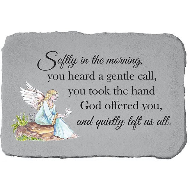 Softly In The Morning Angel Garden Memorial Accent Stone, GREY, hi-res image number null