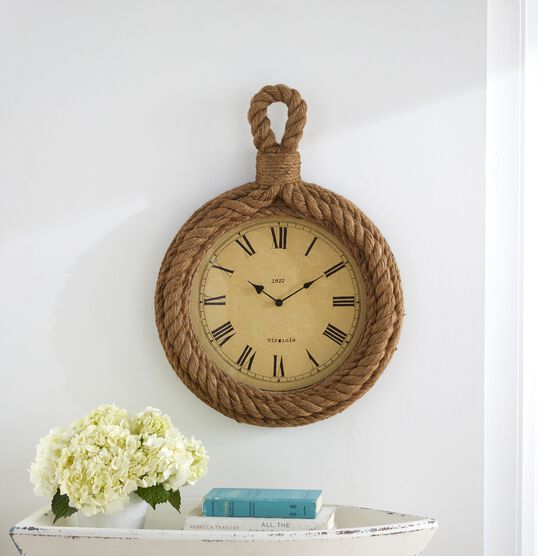 Beige Coastal Wood Wall Clock, BEIGE, hi-res image number null