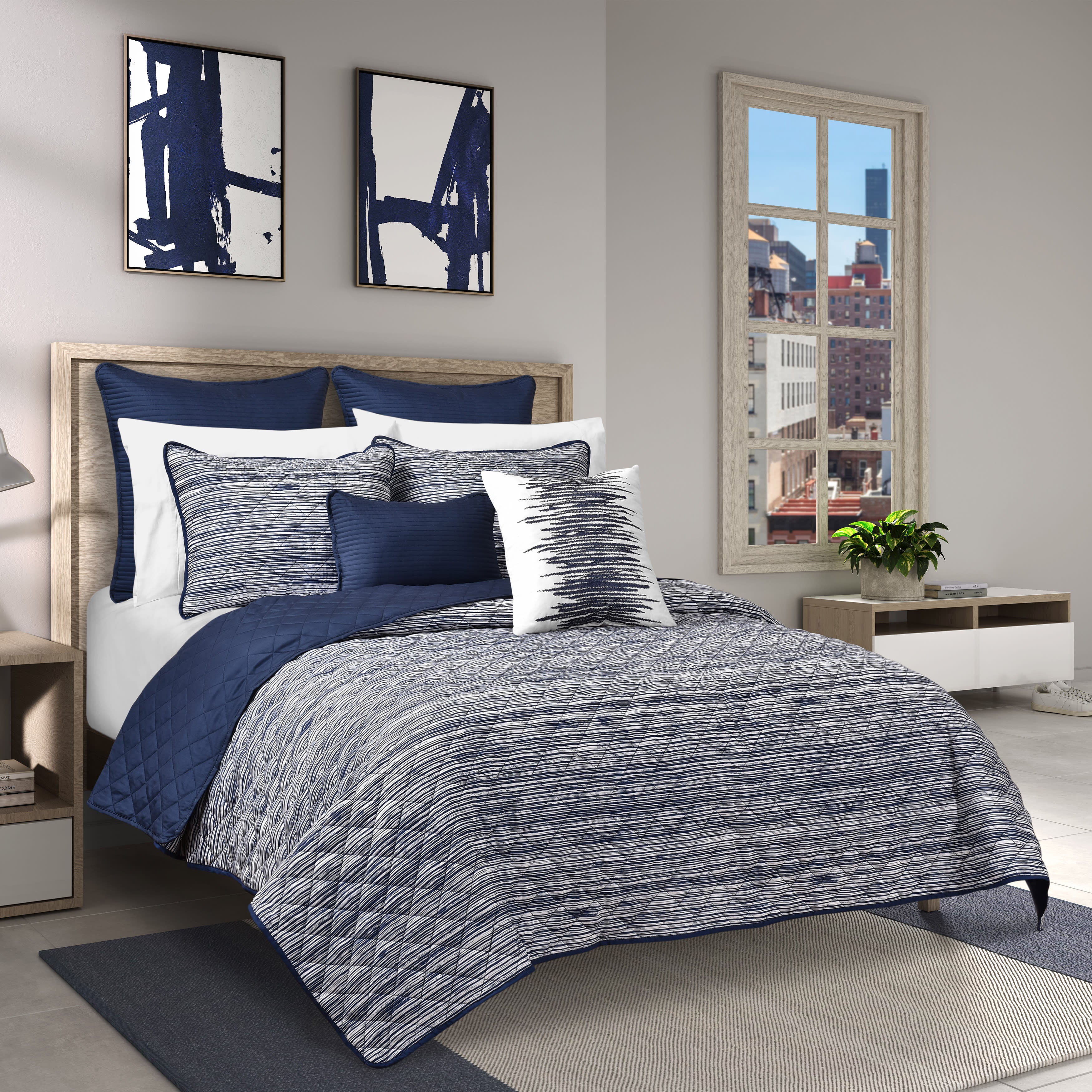 Dalton Black 3 Piece Quilt Set, NAVY, hi-res image number 0
