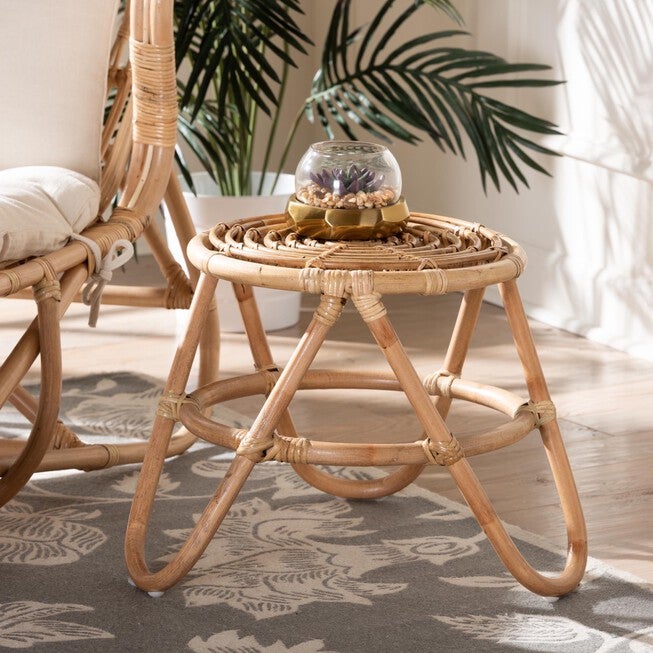 Jacinda Modern Bohemian Natural Brown Rattan End Table, , alternate image number 5
