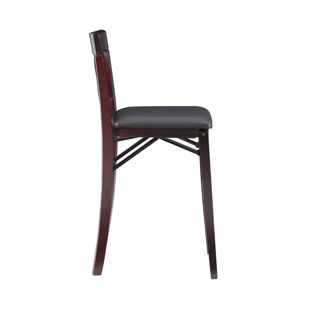Triena X back folding counter bar stool angled side view with dark wood and gray seat