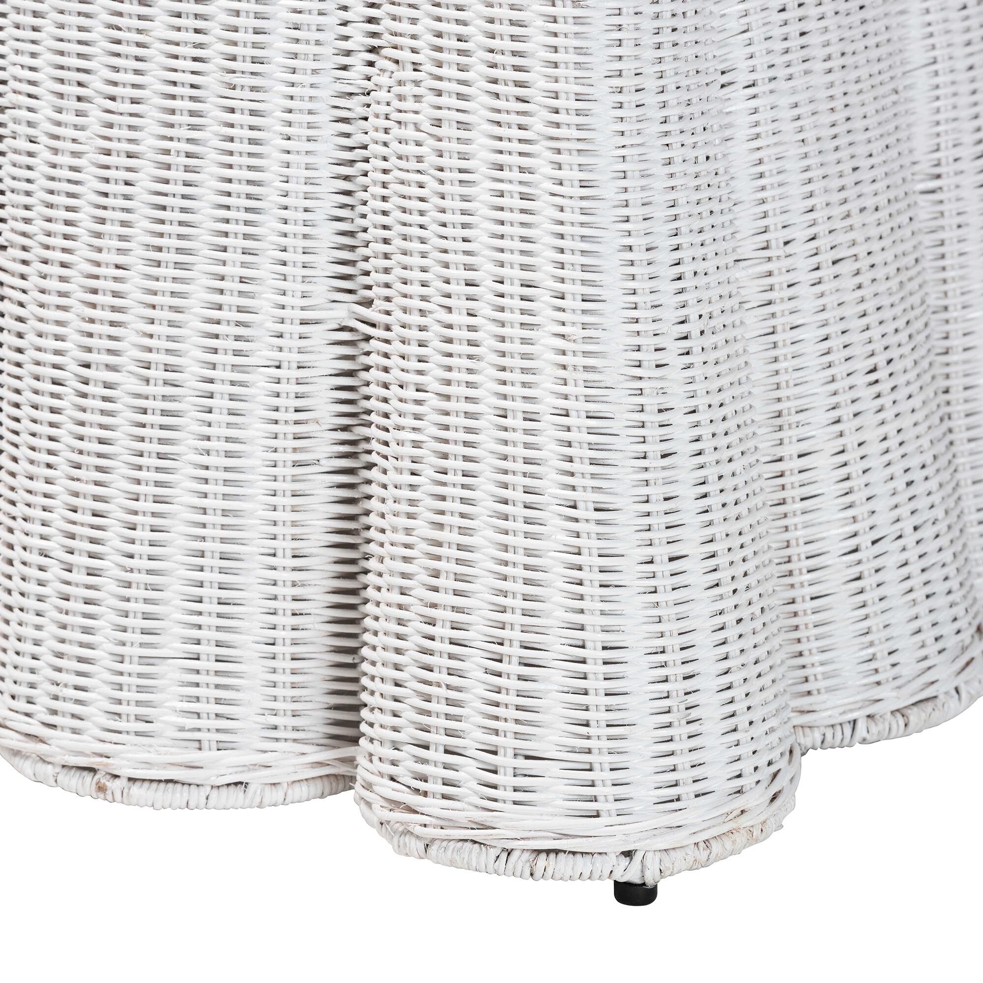 Palm Bohemian White Scallop Rattan Ottoman, WHITE, alternate image number 3