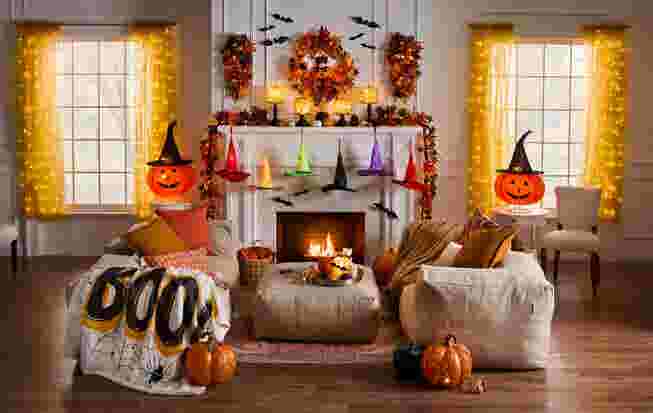 Living room with Halloween decorations and patio furniture