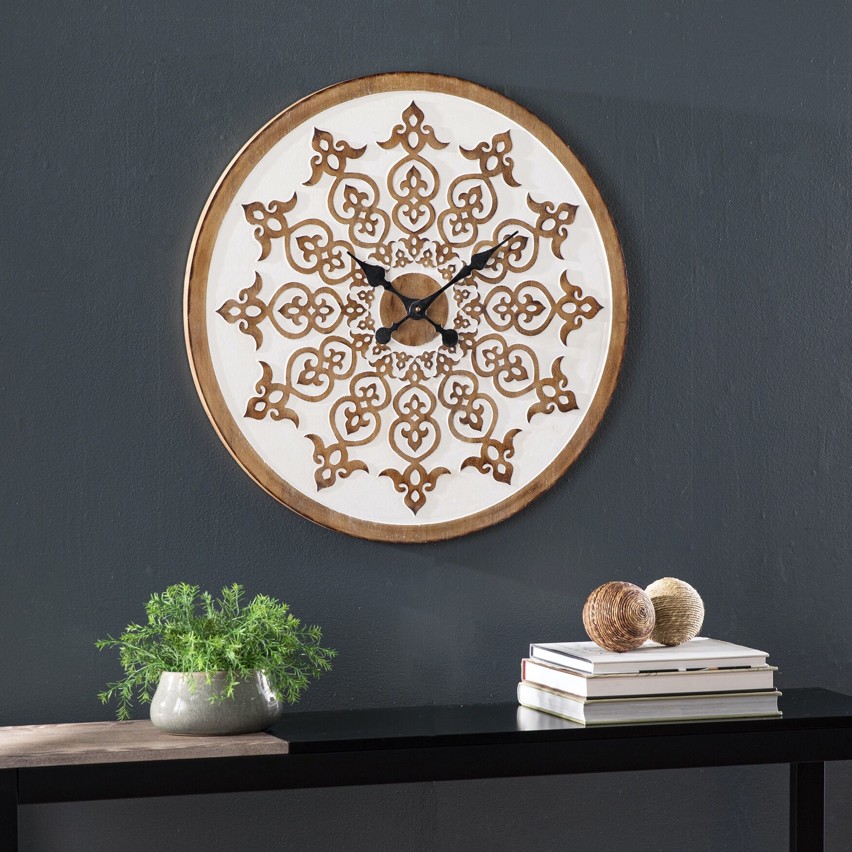 Moravelle Round Wall Clock, WHITE, hi-res image number 0