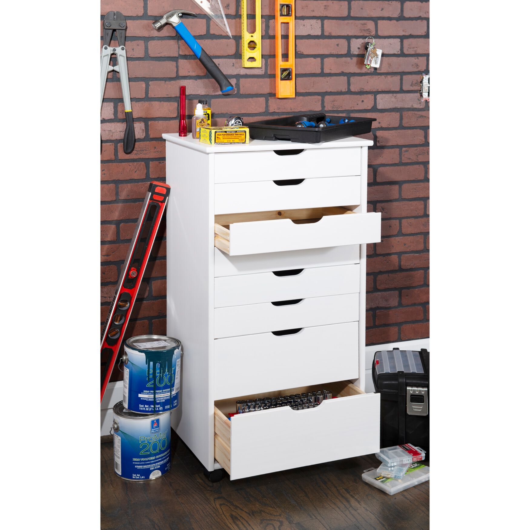 Croghan Eight Drawer Rolling Storage Cart, WHITE, hi-res image number 0