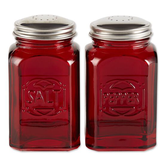 Retro Glass Salt & Pepper Set - Red, RED, hi-res image number null