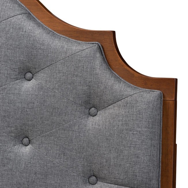 Premala Classic And Traditional Grey Fabric And Walnut Brown Finished Wood King Size Headboard, , alternate image number null