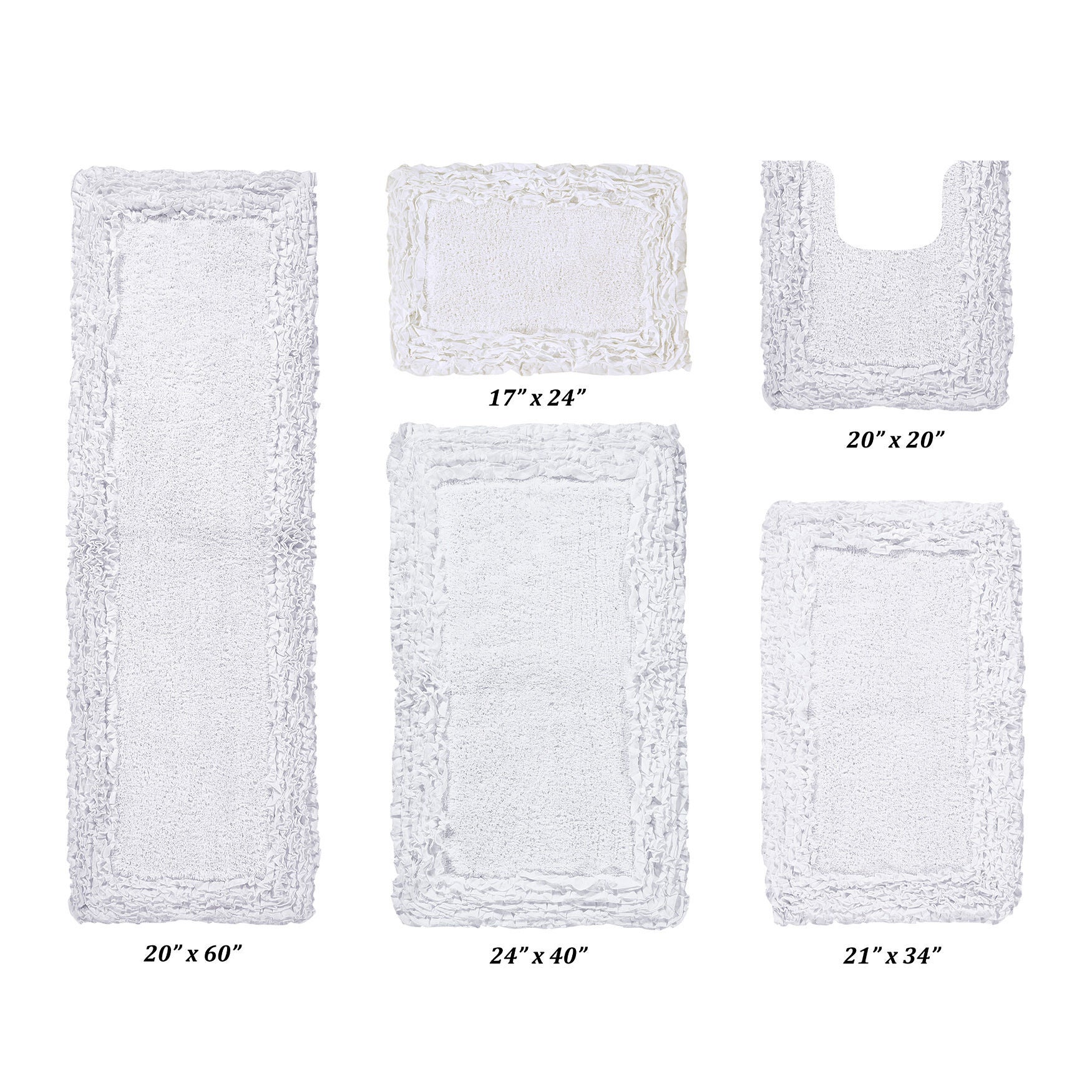 Shaggy Border Bath Rug Mat, 5 Pc Set 39283, WHITE, hi-res image number 0