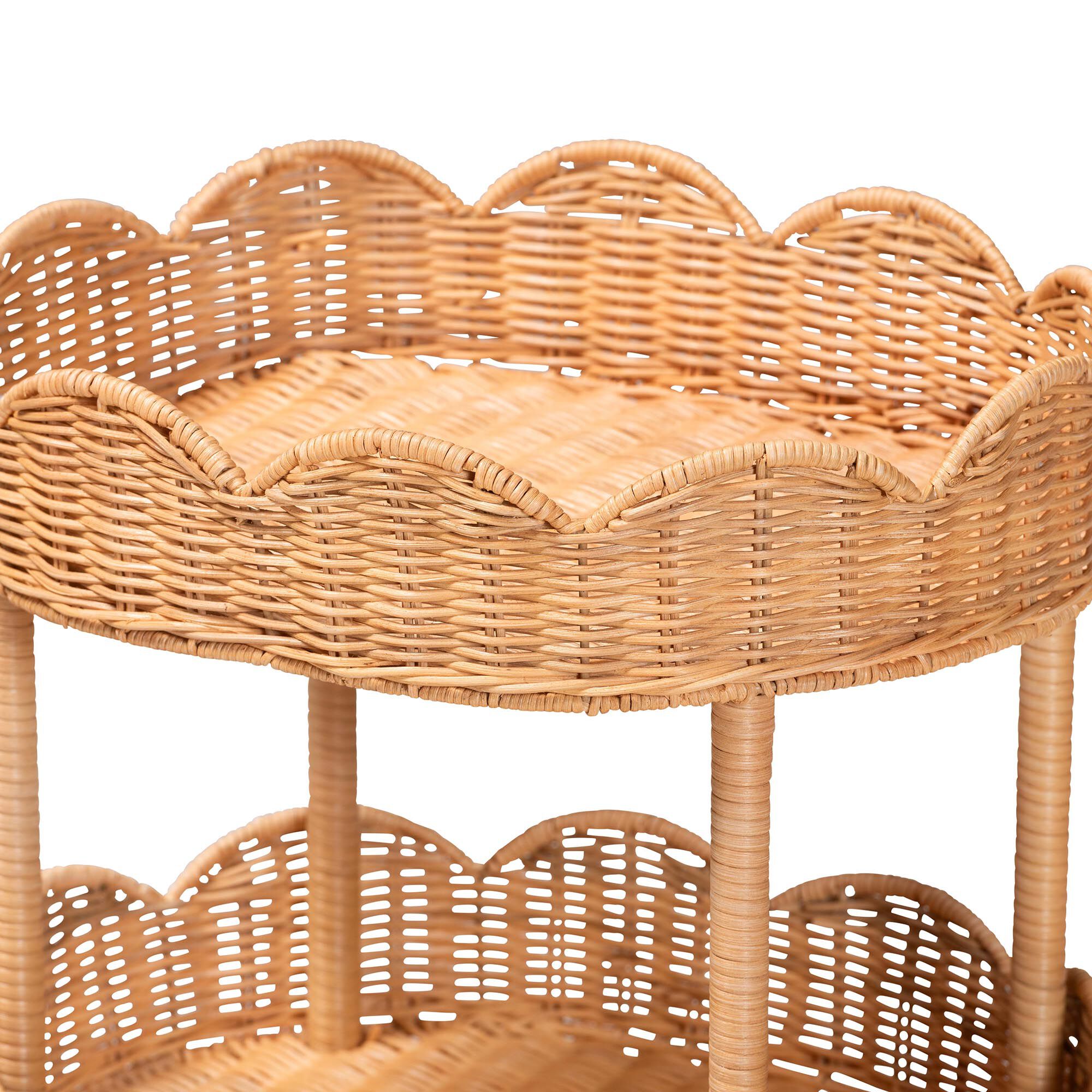 Bulana Natural Rattan 3-Tier Rolling Storage Cart, HONEY, alternate image number 4